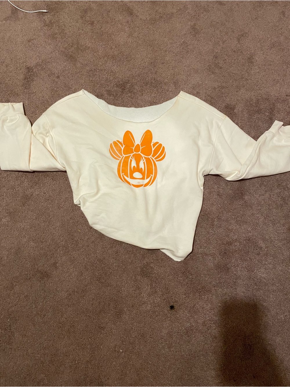 Old Navy Minnie Mouse Cream Pullover with Orange Pumpkin Graphic